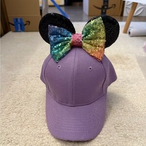 Kids Purple Minnie Ears Cap with Rainbow Sequin Bow